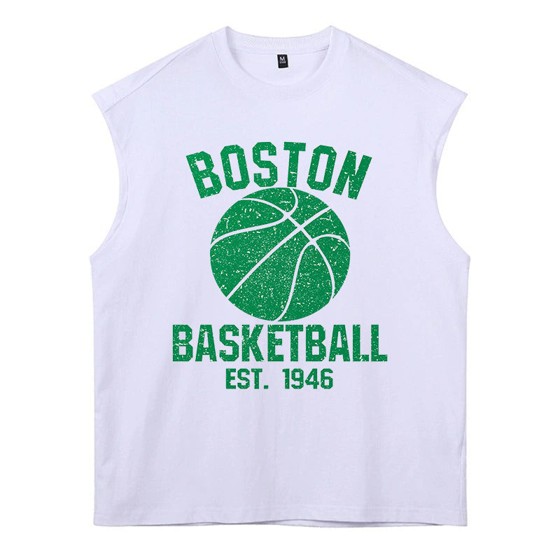 Boston Alphabet Graphic Print Loose Athleisure Men's Tank Top