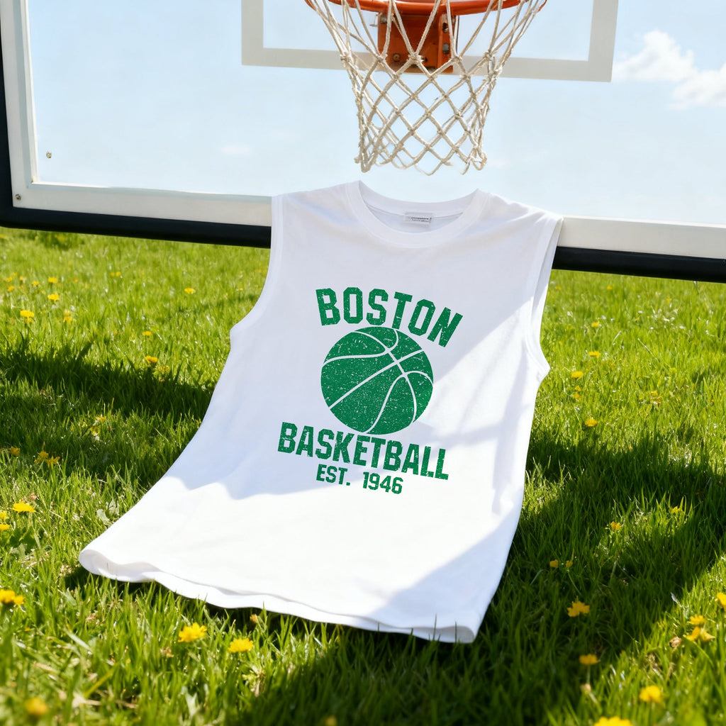 Boston Alphabet Graphic Print Loose Athleisure Men's Tank Top