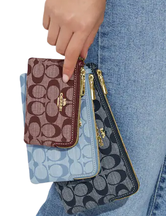 Coach Corner Zip Trio In Signature Chambray