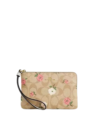 Coach Corner Zip Wristlet In Signature Canvas With Floral Print