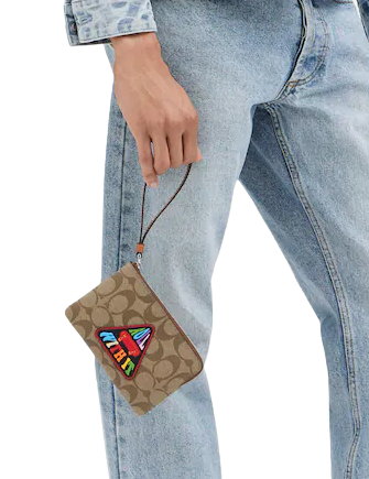 Coach Corner Zip Wristlet In Signature Canvas With Patch