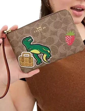 Coach Corner Zip Wristlet In Signature Canvas With Sticker Print