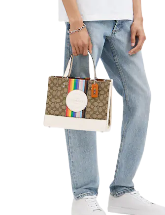 Coach Dempsey Carryall In Signature Jacquard With Rainbow Stripe And Coach Patch