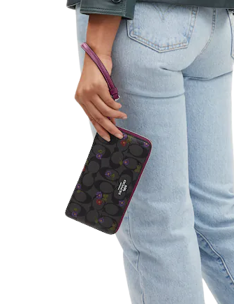 Coach Long Zip Around Wallet In Signature Canvas With Country Floral Print