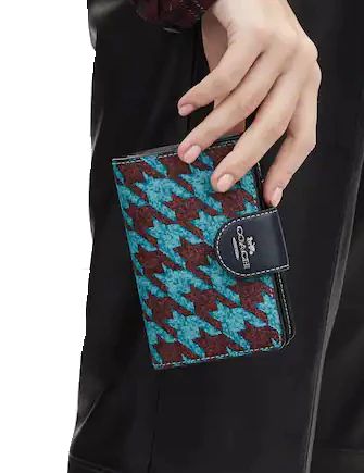 Coach Medium Corner Zip Wallet With Houndstooth Print