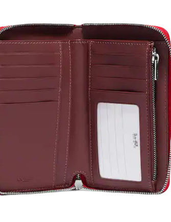 Coach Medium Id Zip Wallet In Signature Canvas With Wild Strawberry