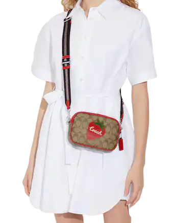 Coach Mini Jamie Camera Bag In Signature Canvas With Wild Strawberry