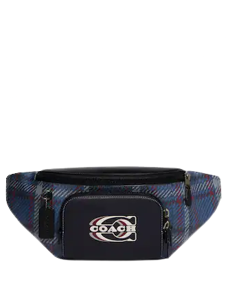 Coach Track Belt Bag With Plaid Print And Coach Stamp