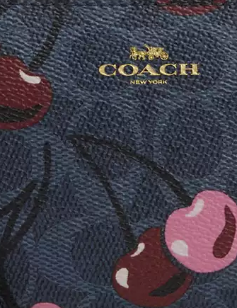 Coach Corner Zip Wristlet In Signature Canvas With Cherry Print