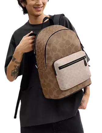 Coach West Backpack In Blocked Signature Canvas