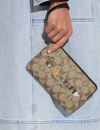 Coach Large Corner Zip Wristlet In Signature Canvas With Halloween