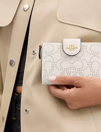 Coach Medium Corner Zip Wallet With Signature Rivets