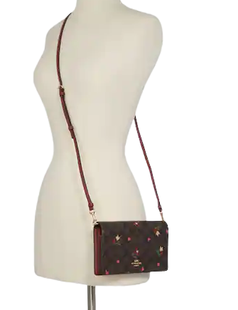 Coach Anna Foldover Clutch Crossbody In Signature Canvas With Heart Petal Print