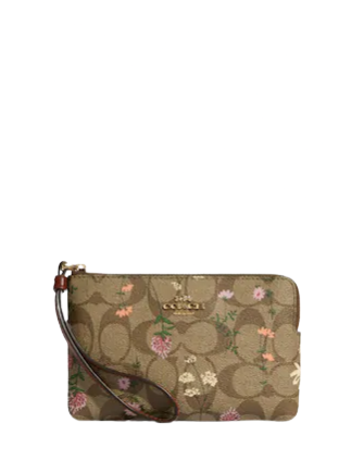 Coach Corner Zip Wristlet In Signature Canvas With Wildflower Print