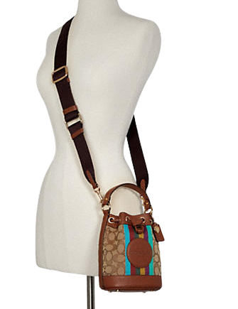 Coach Dempsey Drawstring Bucket 15 In Signature Jacquard With Stripe And Coach Patch