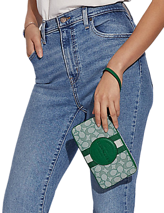 Coach Dempsey Large Corner Zip Wristlet In Signature Jacquard With Stripe And Coach Patch
