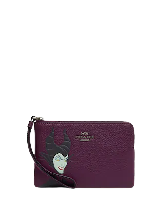 Coach Disney X Coach Corner Zip Wristlet With Maleficent Motif