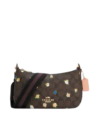 Coach Jes Baguette In Signature Canvas With Vintage Mini Rose Print