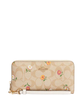 Coach Long Zip Around Wallet In Signature Canvas With Nostalgic Ditsy Print
