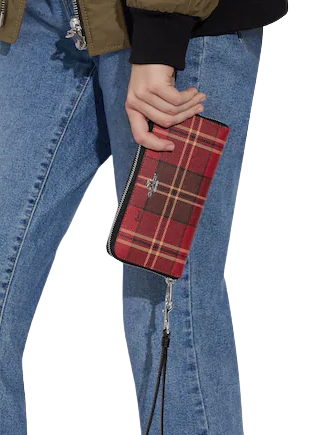 Coach Long Zip Around Wallet With Tartan Plaid Print