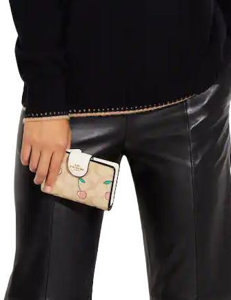 Coach Medium Corner Zip Wallet In Signature Canvas With Heart Cherry Print