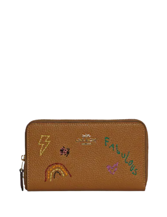 Coach Medium Id Zip Wallet With Diary Embroidery