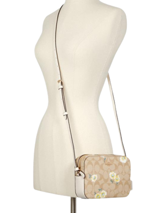 Coach Mini Camera Bag In Signature Canvas With Daisy Print