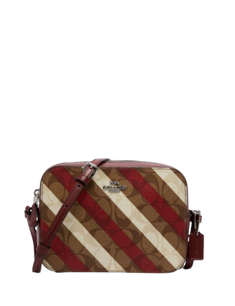 Coach Mini Camera Bag In Signature Canvas With Diagonal Stripe Print