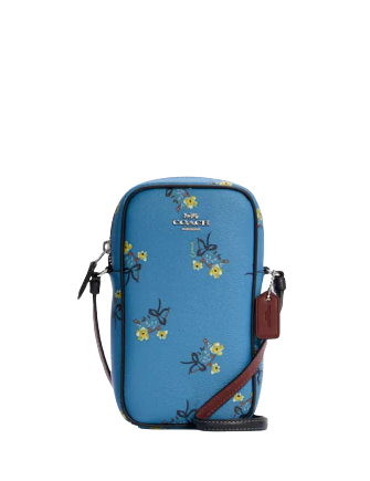 Coach North South Zip Phone Crossbody With Floral Bow Print