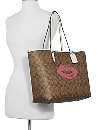 Coach Reversible City Tote in Signature Canvas With Lips Motif