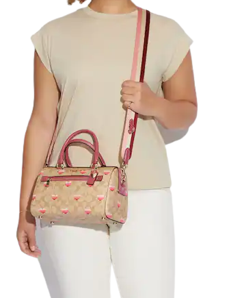 Coach Rowan Satchel In Signature Canvas With Stripe Heart Print