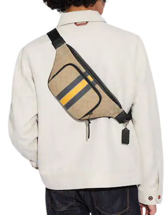 Coach Thompson Belt Bag In Signature Jacquard With Varsity Stripe