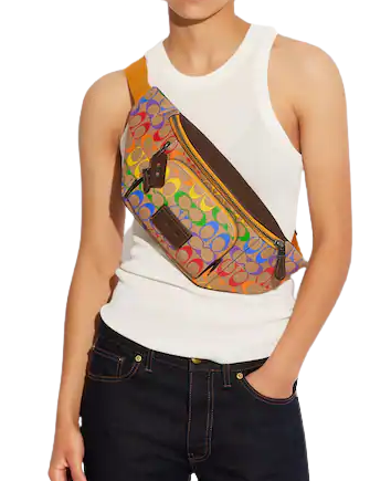 Coach Track Belt Bag In Rainbow Signature Canvas