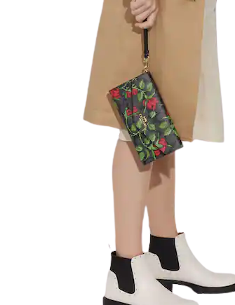 Coach Travel Envelope Wallet In Signature Canvas With Fairytale Rose Print