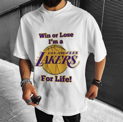 Crew Neck Basic Lakers Letter Graphic Print Casual T-Shirt