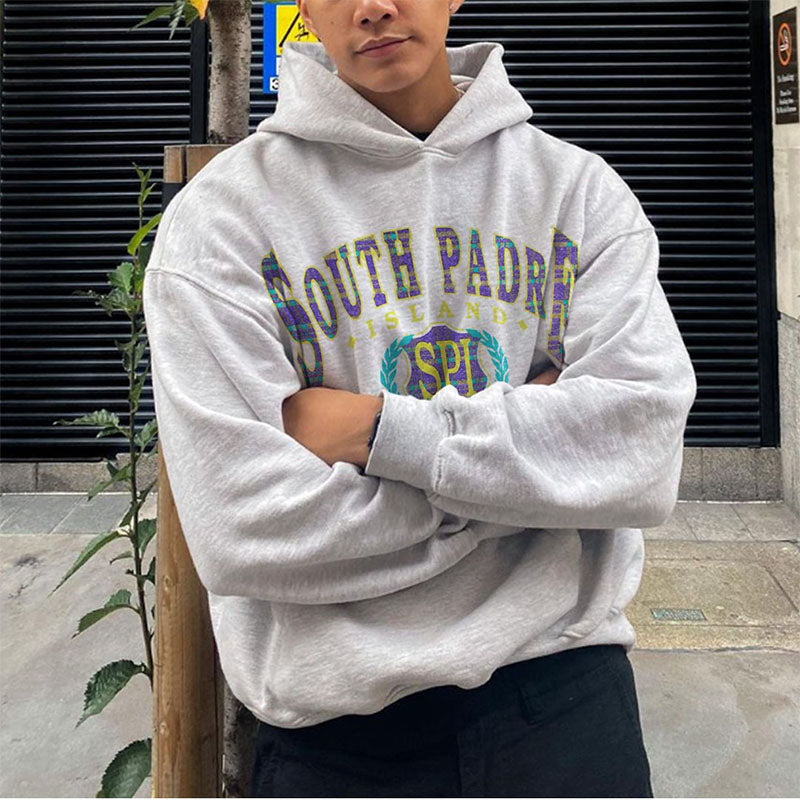 South Padre Island Print Mens' Fleece Hoodie Grey 320g