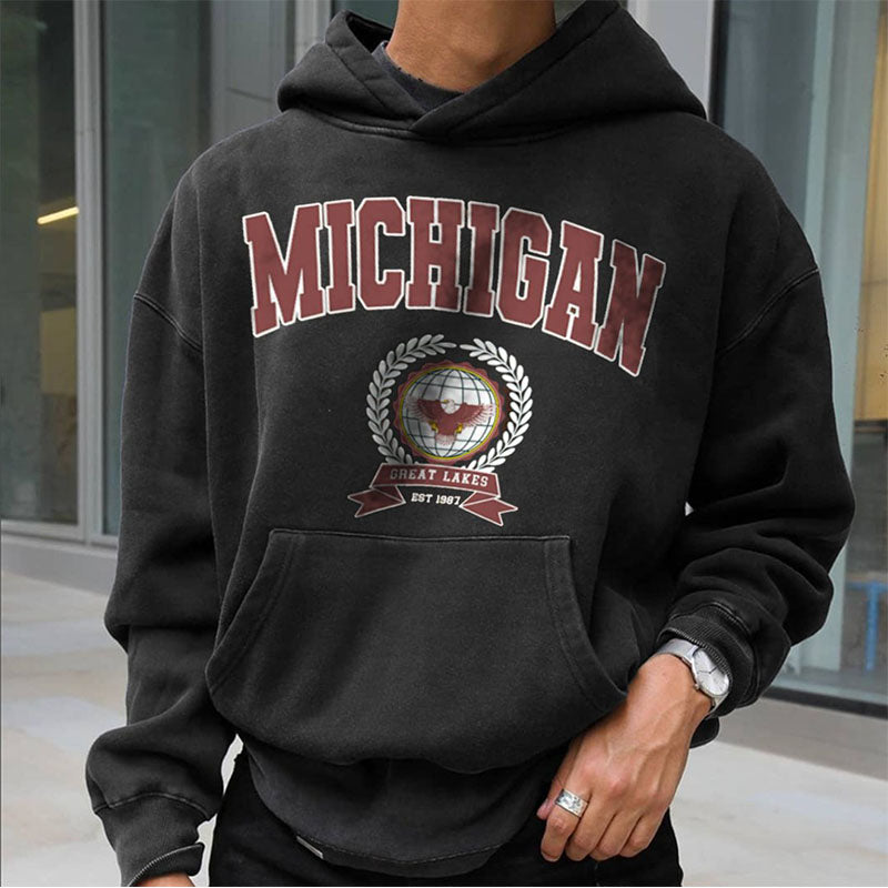 Michigan Graphic Print Men's Fleece Hoodie Black