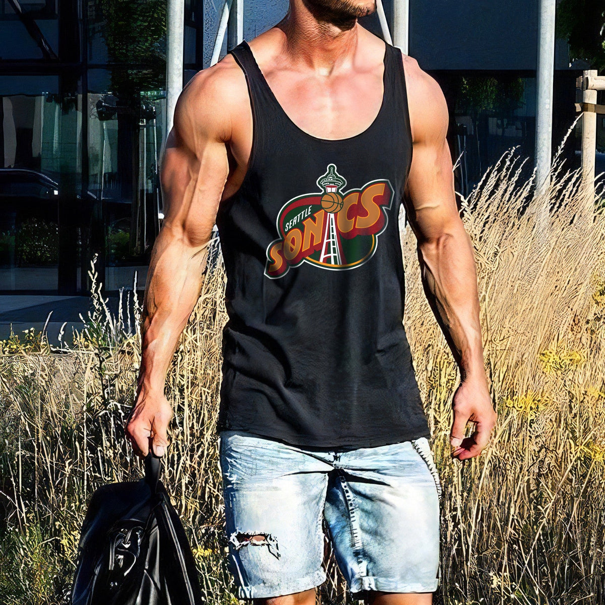 Letter Graphic Print Loose Athleisure Men's Tank Top