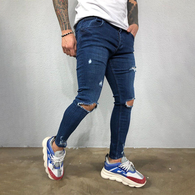 Wool Ripped Patch Denim Pants