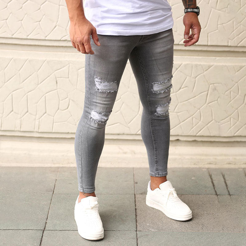 Wool Ripped Patch Denim Pants
