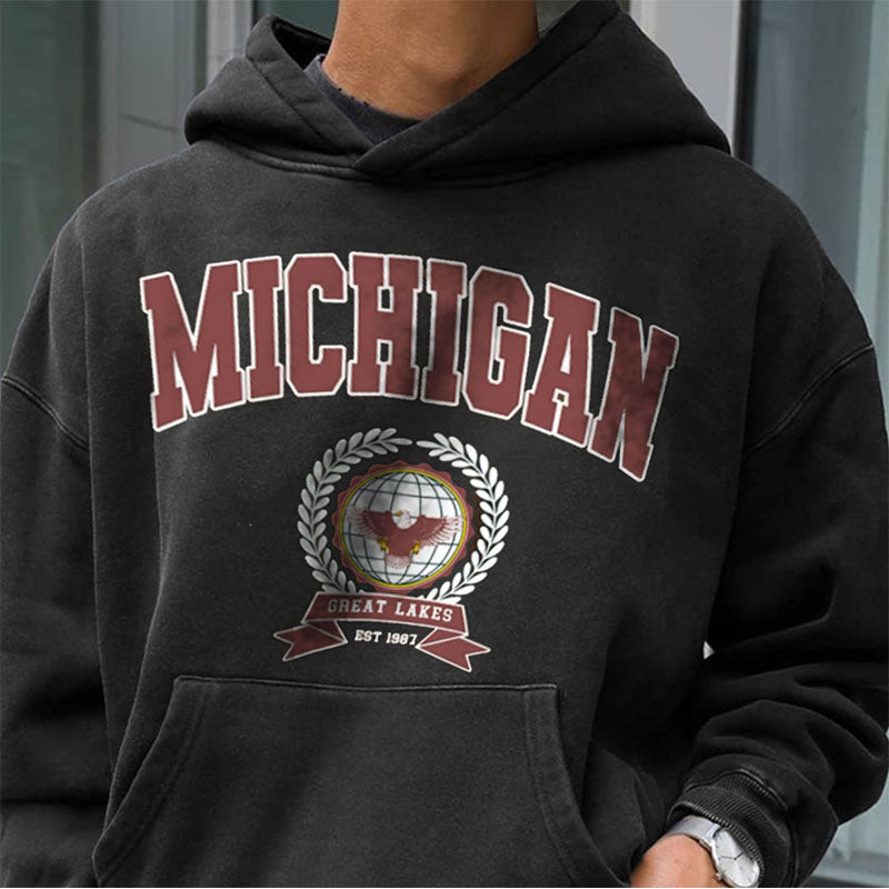 Michigan Graphic Print Men's Fleece Hoodie Black