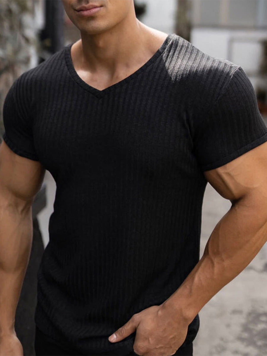 V-neck Sports Breathable Solid Color Short-sleeved Casual T-shirt