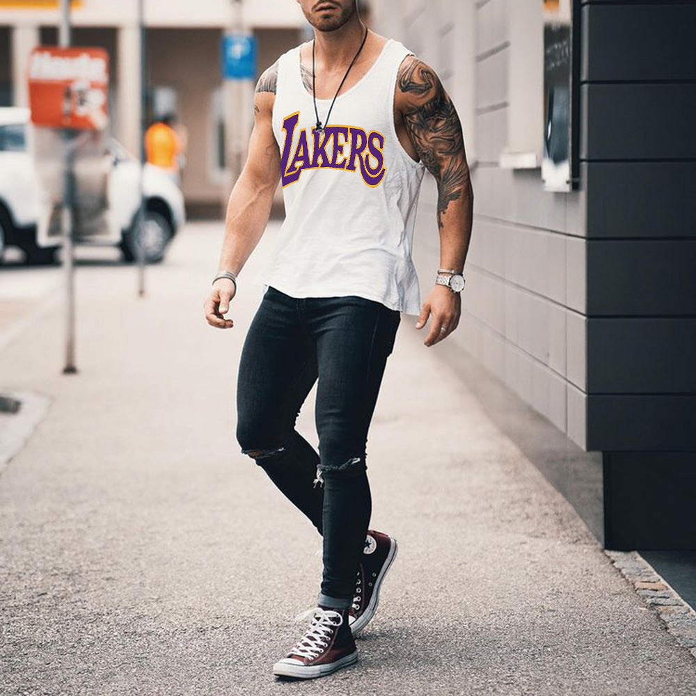Lakers Alphabet Graphic Print Athleisure Men's Tank Top