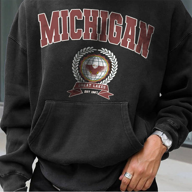 Michigan Graphic Print Men's Fleece Hoodie Black