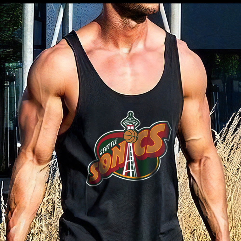 Letter Graphic Print Loose Athleisure Men's Tank Top
