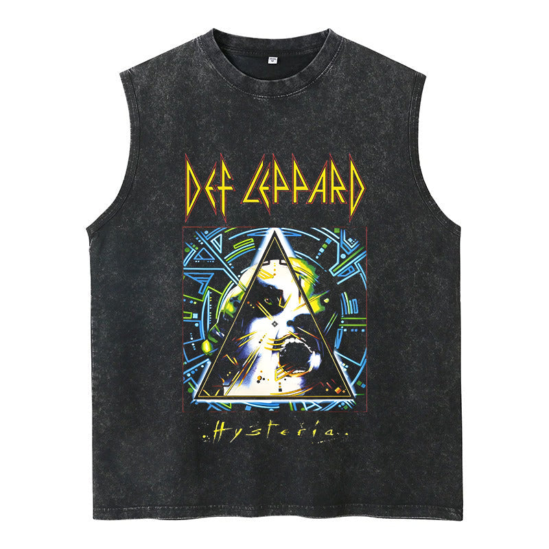 Crew Neck Sleeveless Crew Neck Def Leppard Print Casual Tank Top