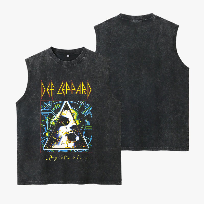 Crew Neck Sleeveless Crew Neck Def Leppard Print Casual Tank Top